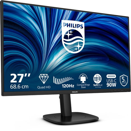 Philips 3000 Series 27B2U3601/00 – 27 Inch QHD IPS Monitor | 120Hz | USB-C 65W | Ergonomische Standaard