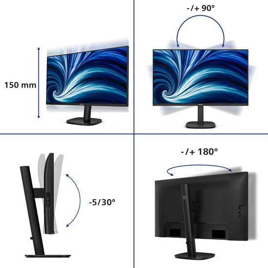 Philips 3000 Series 27B2U3601/00 – 27 Inch QHD IPS Monitor | 120Hz | USB-C 65W | Ergonomische Standaard