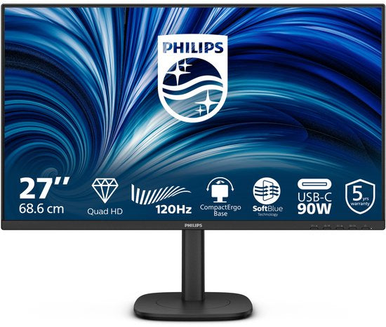 Philips 3000 Series 27B2U3601/00 – 27 Inch QHD IPS Monitor | 120Hz | USB-C 65W | Ergonomische Standaard