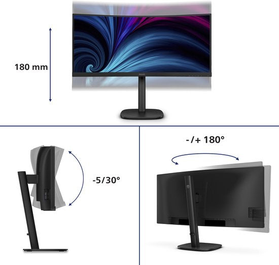 Philips 3000 series 34B2U3600C - Ultrawide USB-C Dock Monitor - 90w - RJ45 - Smart KVM - HDR400 - 34 inch