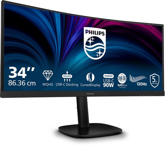 Philips 3000 series 34B2U3600C - Ultrawide USB-C Dock Monitor - 90w - RJ45 - Smart KVM - HDR400 - 34 inch