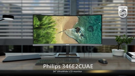 Philips 346E2CUAE - QHD Curved Ultrawide Monitor - USB-C 65w - EPEAT & TCO - 34 Inch