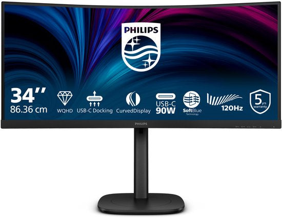 Philips 3000 series 34B2U3600C - Ultrawide USB-C Dock Monitor - 90w - RJ45 - Smart KVM - HDR400 - 34 inch