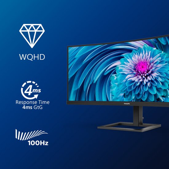 Philips 346E2CUAE - QHD Curved Ultrawide Monitor - USB-C 65w - EPEAT & TCO - 34 Inch