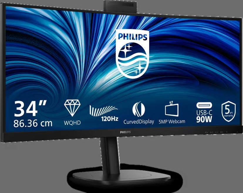 Philips 3000 Series 34B2U3600CH – Ultrawide USB-C Dock Monitor met Webcam | 90W | Smart KVM | RJ45 | 34 inch