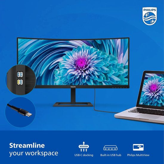 Philips 346E2CUAE - QHD Curved Ultrawide Monitor - USB-C 65w - EPEAT & TCO - 34 Inch