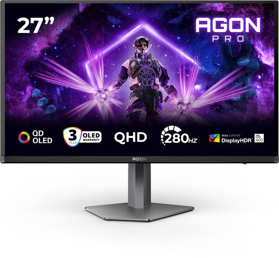 AOC AGON PRO AG276QZD2 - QHD OLED Gaming Monitor - 280Hz - Esports Base - HDMI 2.1 - USB-hub - 27 inch