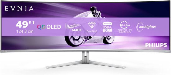 Philips Evnia 49M2C8900L - Ultrawide QD-OLED Curved Gaming Monitor - Ambiglow - KVM - USB-C 90w - 144hz - 49 inch