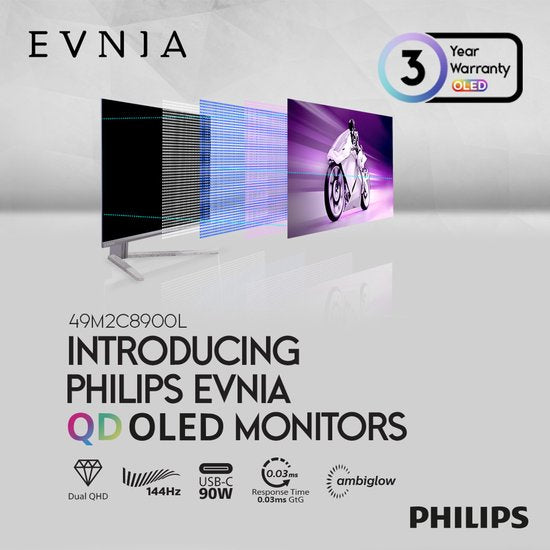 Philips Evnia 49M2C8900L - Ultrawide QD-OLED Curved Gaming Monitor - Ambiglow - KVM - USB-C 90w - 144hz - 49 inch