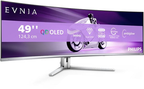 Philips Evnia 49M2C8900L - Ultrawide QD-OLED Curved Gaming Monitor - Ambiglow - KVM - USB-C 90w - 144hz - 49 inch