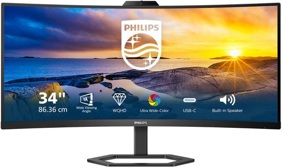 Philips 34E1C5600HE - QHD Curved Ultrawide Monitor - Webcam - Windows Hello - USB-C 65w - USB hub - 34 inch