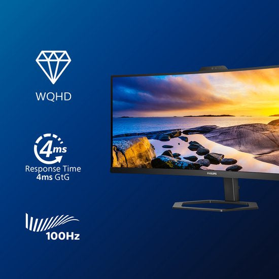 Philips 34E1C5600HE - QHD Curved Ultrawide Monitor - Webcam - Windows Hello - USB-C 65w - USB hub - 34 inch