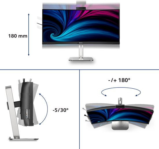 Philips 6000 series 34B2U6603CH - Curved Ultrawide Monitor - Webcam - Thunderbolt 4 - USB-C 100w - Smart KVM - 34 inch