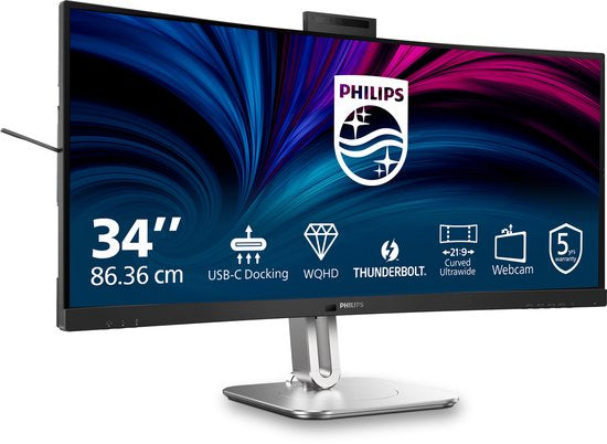 Philips 6000 series 34B2U6603CH - Curved Ultrawide Monitor - Webcam - Thunderbolt 4 - USB-C 100w - Smart KVM - 34 inch