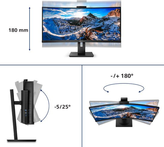 Philips 346P1CRH - QHD Ultrawide Webcam Monitor - USB-C 90w - KVM-Switch - 34 inch