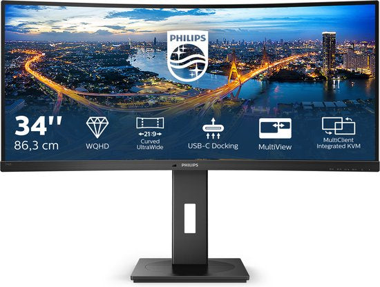 Philips 346B1C - QHD Ultrawide Monitor - USB-C 90W - KVM-Switch - RJ45 - Powersensor - Lichtsensor - 34 Inch - 100hz