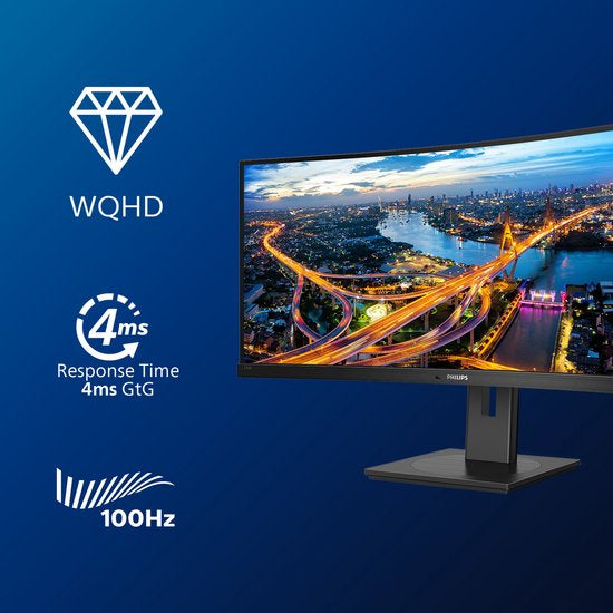 Philips 346B1C - QHD Ultrawide Monitor - USB-C 90W - KVM-Switch - RJ45 - Powersensor - Lichtsensor - 34 Inch - 100hz
