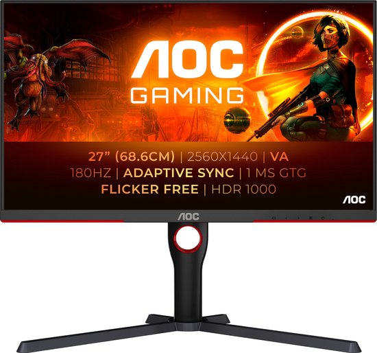 AOC G3 Q27G3XMN - QHD VA Gaming Monitor - 180hz - HDR1000 - 27 inch