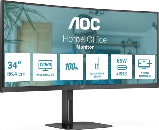 AOC V5 CU34V5C - QHD Curved Ultrawide Monitor - USB-C - 65w - 100hz - 34 inch