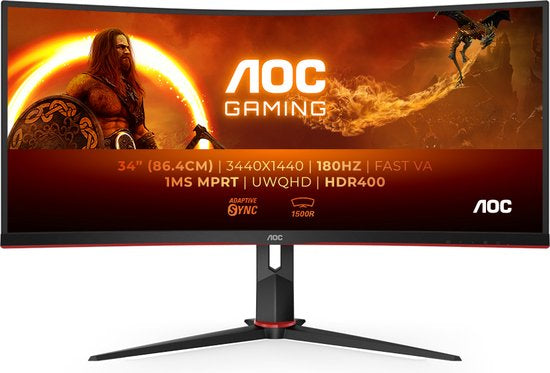 AOC CU34G2XP - Curved Ultrawide Gaming Monitor - HDR400 - USB-hub - 180hz - 34 inch