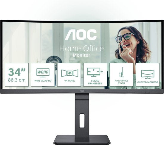 AOC CU34P3CV - Ultrawide Curved QHD VA 100Hz Monitor - 34 Inch