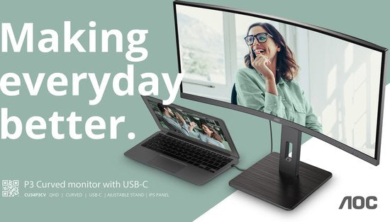 AOC CU34P3CV - Ultrawide Curved QHD VA 100Hz Monitor - 34 Inch