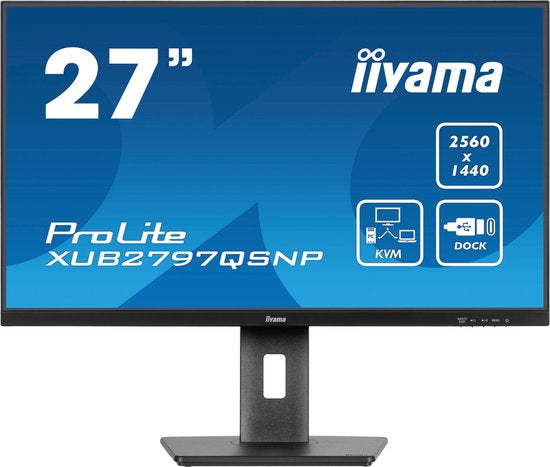 iiyama ProLite XUB2797QSNP-B1 – 27 inch QHD IPS Monitor met USB-Hub, USB-C Dock & KVM-Switch