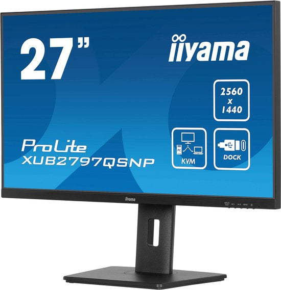 iiyama ProLite XUB2797QSNP-B1 – 27 inch QHD IPS Monitor met USB-Hub, USB-C Dock & KVM-Switch