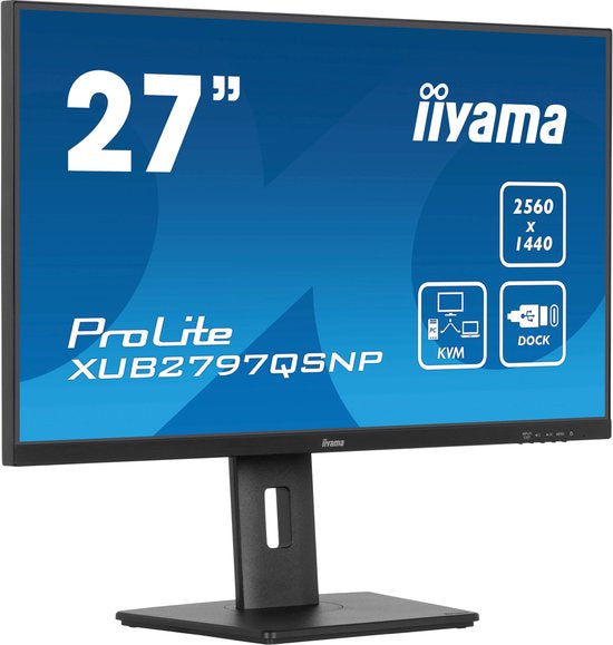 iiyama ProLite XUB2797QSNP-B1 – 27 inch QHD IPS Monitor met USB-Hub, USB-C Dock & KVM-Switch