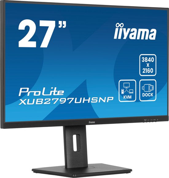 iiyama ProLite XUB2797UHSNP-B1 – 27 inch 4K IPS Monitor met USB-Hub, USB-C Dock & KVM-Switch