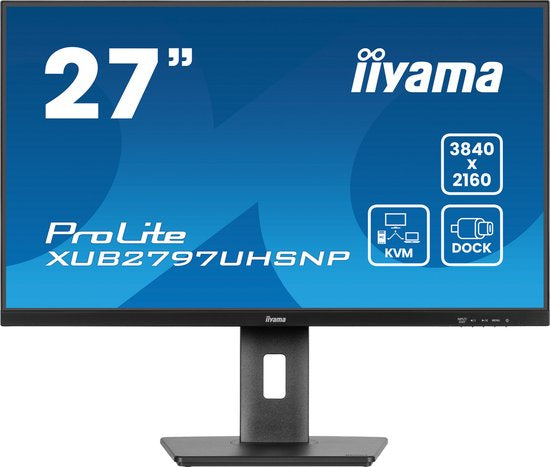 iiyama ProLite XUB2797UHSNP-B1 – 27 inch 4K IPS Monitor met USB-Hub, USB-C Dock & KVM-Switch