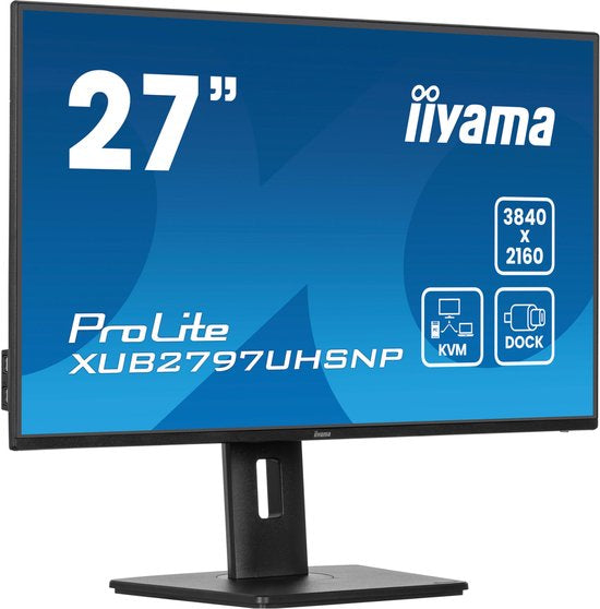 iiyama ProLite XUB2797UHSNP-B1 – 27 inch 4K IPS Monitor met USB-Hub, USB-C Dock & KVM-Switch