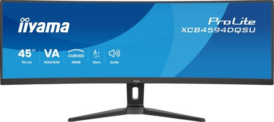 iiyama ProLite XCB4594DQSU‑B1 – 45 inch Curved DQHD VA Monitor met USB‑Hub, KVM & HDR