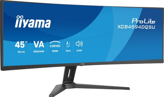 iiyama ProLite XCB4594DQSU‑B1 – 45 inch Curved DQHD VA Monitor met USB‑Hub, KVM & HDR